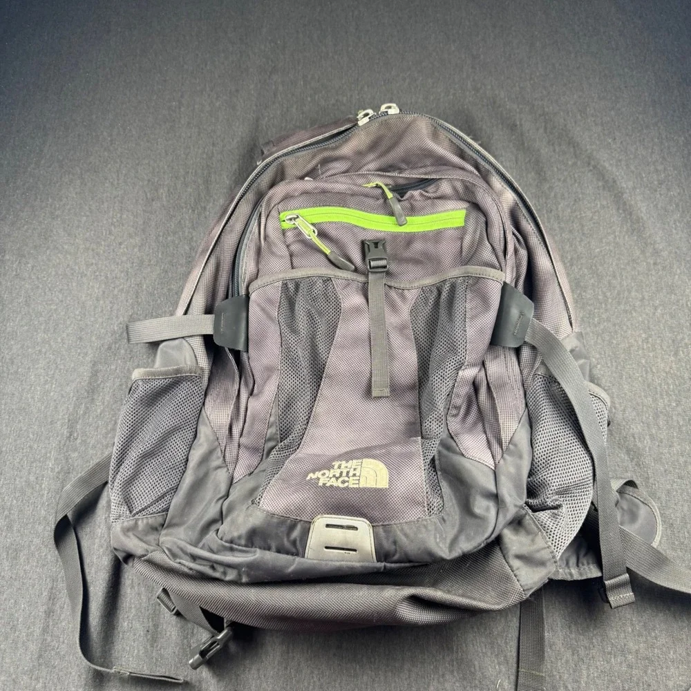 The North Face Recon Backpack Grey Lime Green Hiking School Laptop Daypack Bag